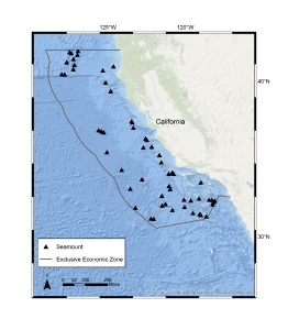 Figure 1. Seamounts located within the exclusive economic zone off the coast of California (4,5)